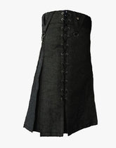 Men's Black Denim Kilt with Laces Style - Scottish Kilt Jacket™ USA-UK